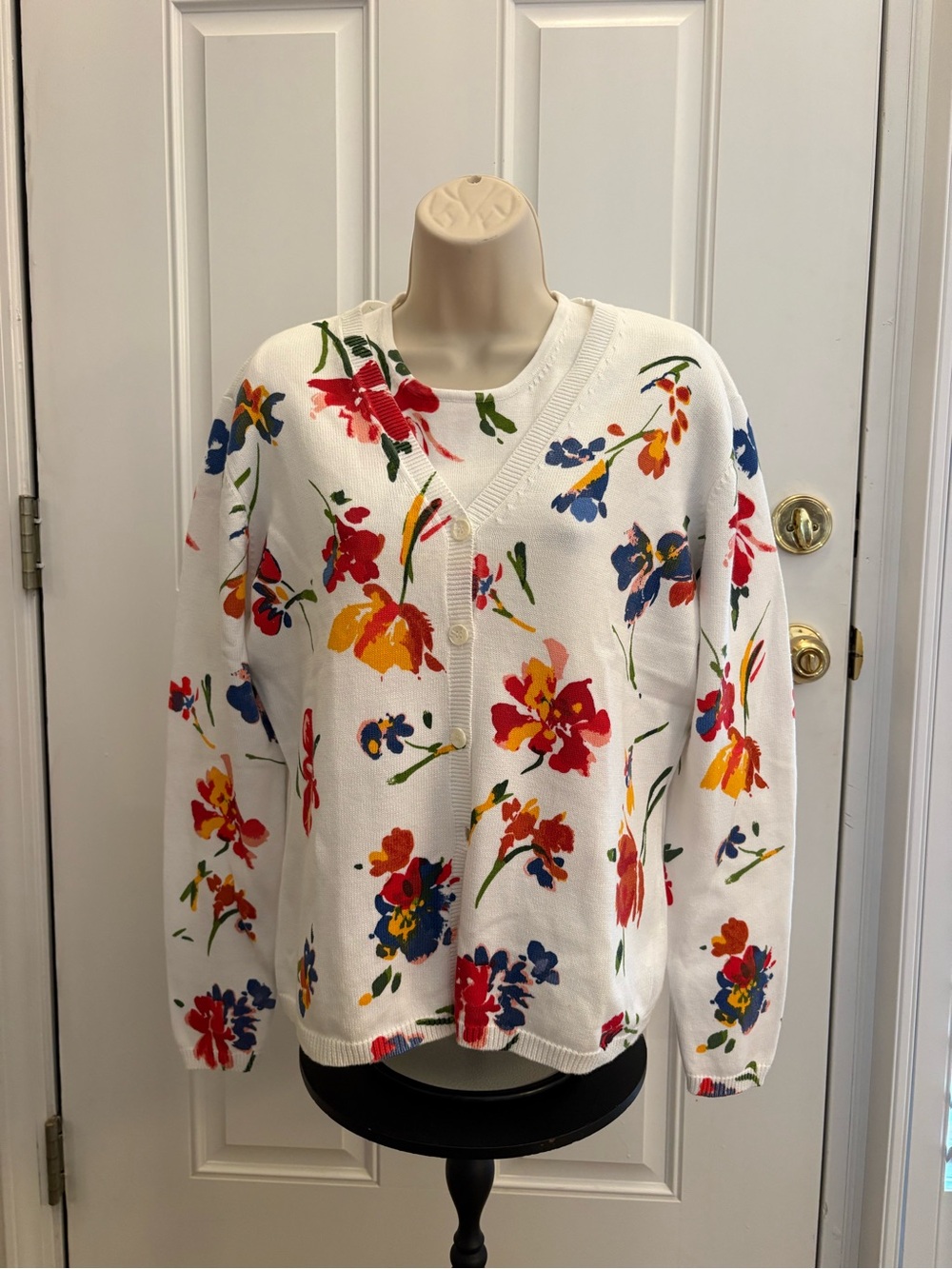 Vintage Simpson&Burns Floral Tank and Button-Front Sweater Cardigan, L